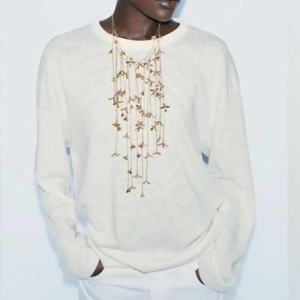 Zara Gold Floral Waterfall Necklace  New!